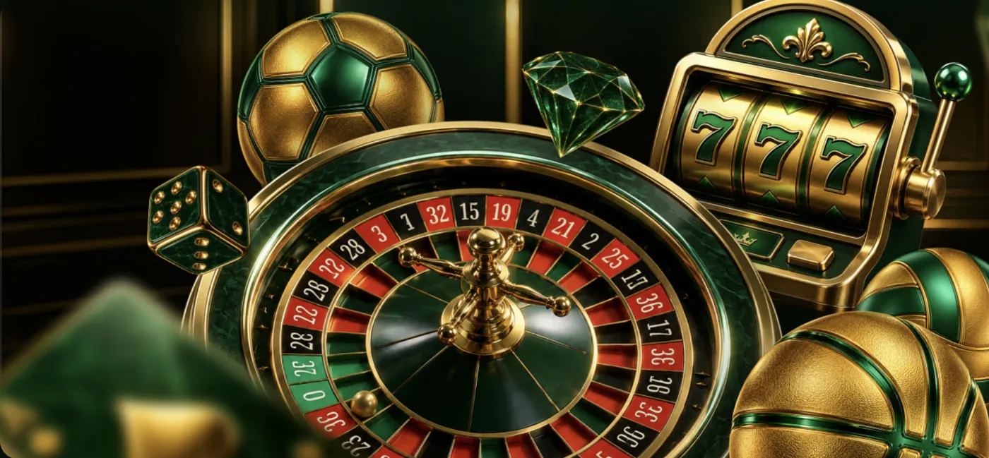 Ruleta, tragamonedas y pelotas en el banner de portada de OroPlay